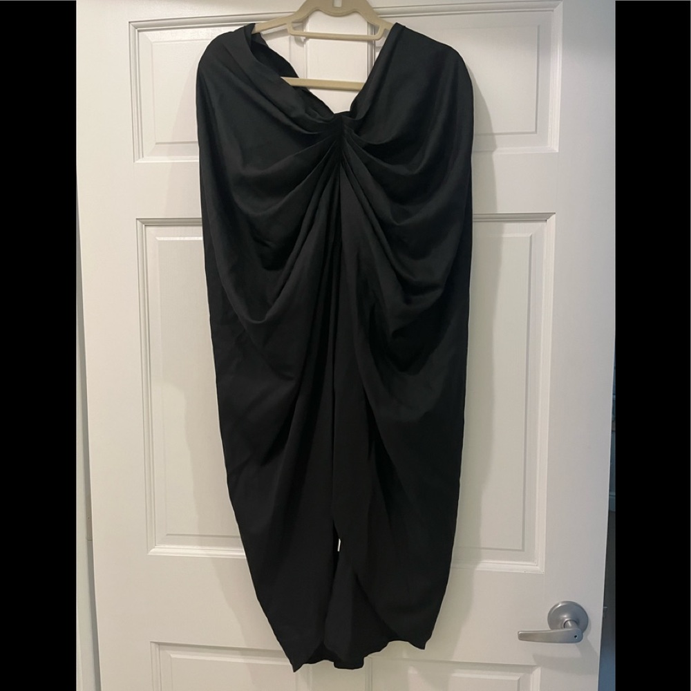 - - - - - - - black strapless evening dress , draped front detail , si…